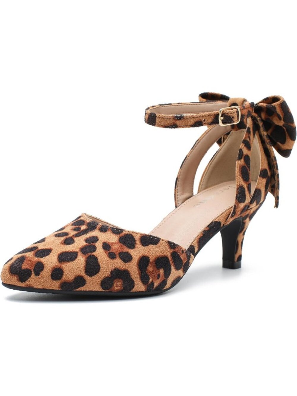 Chic Women's Kitten Heel Pumps with Bow, Ankle Strap, Pointed Toe - Wedding